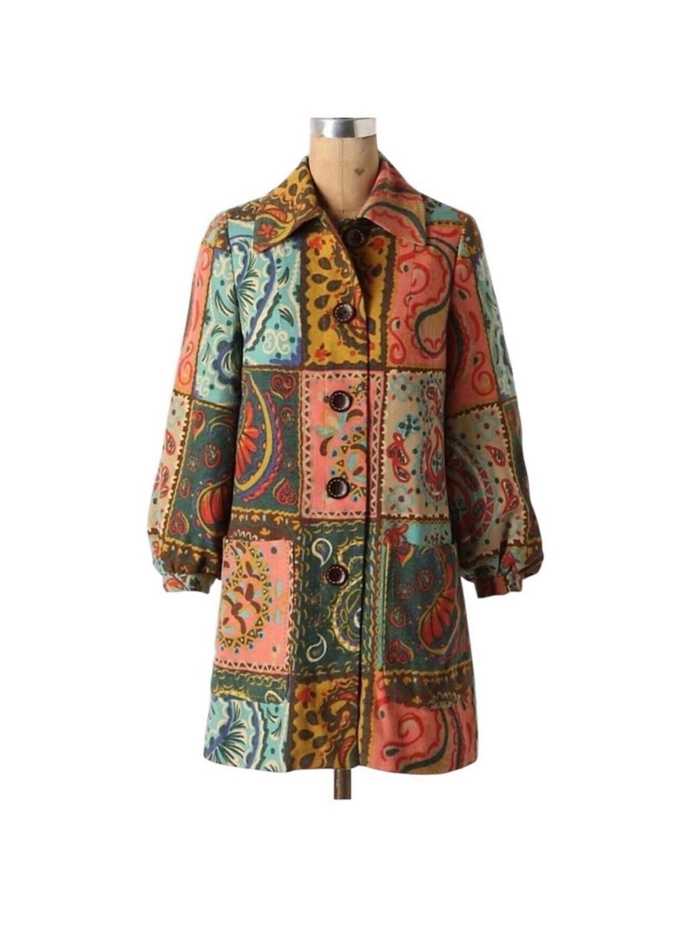 Anthropologie Elevenses Boho Patchwork Coat Size 6